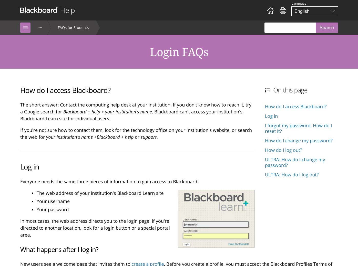 Blackboard Help article page